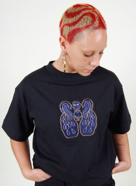 T-shirt Bibi Black Logo peacocks handmade