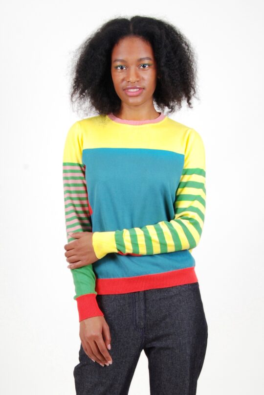Striped jumper made of upcycling materials